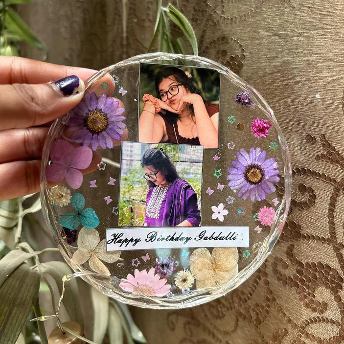Photo Circle Shape Resin Artwork With Light