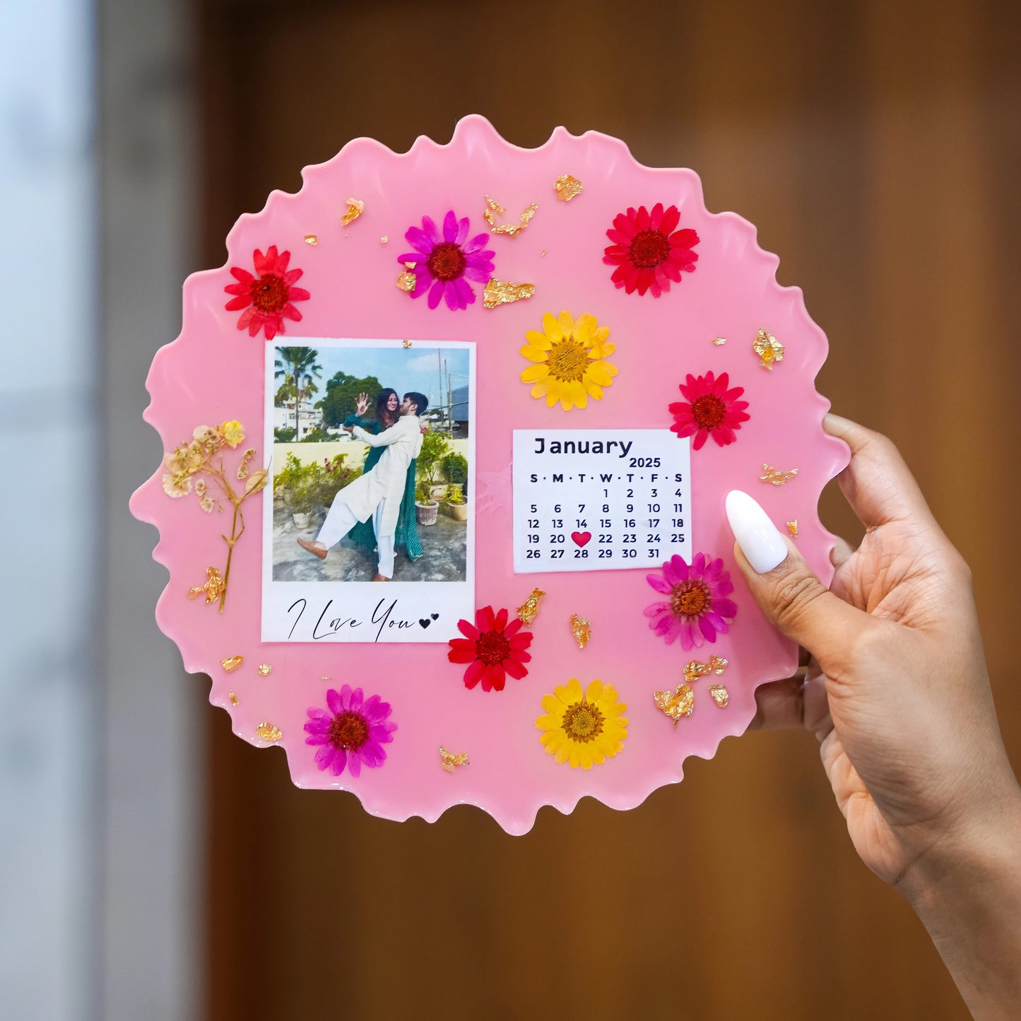 Floral Resin Artwork With Image & Calendar