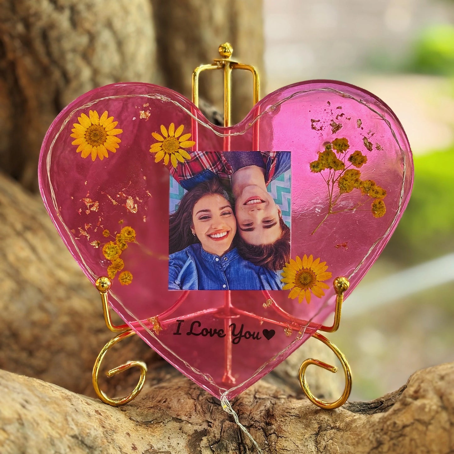 Blush Heart Floral Resin Artwork
