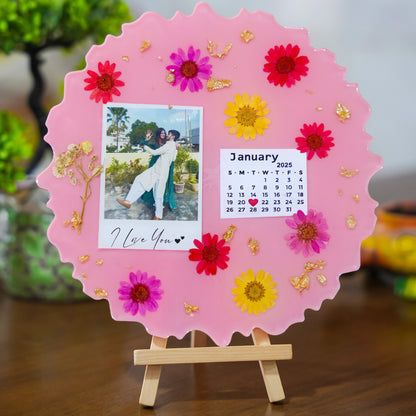 Floral Resin Artwork With Image & Calendar
