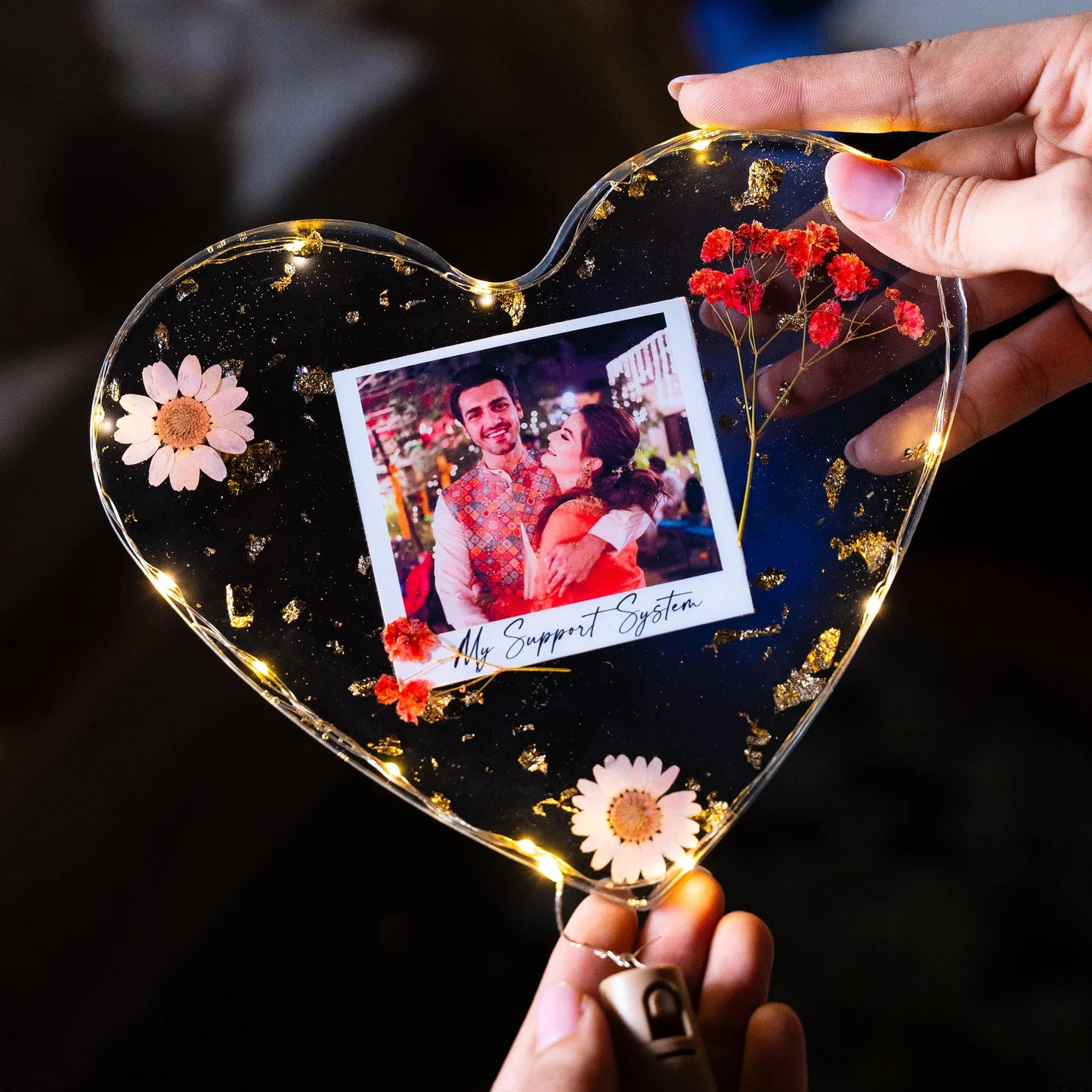 Premium Heart Shape Resin Artwork (With Light)