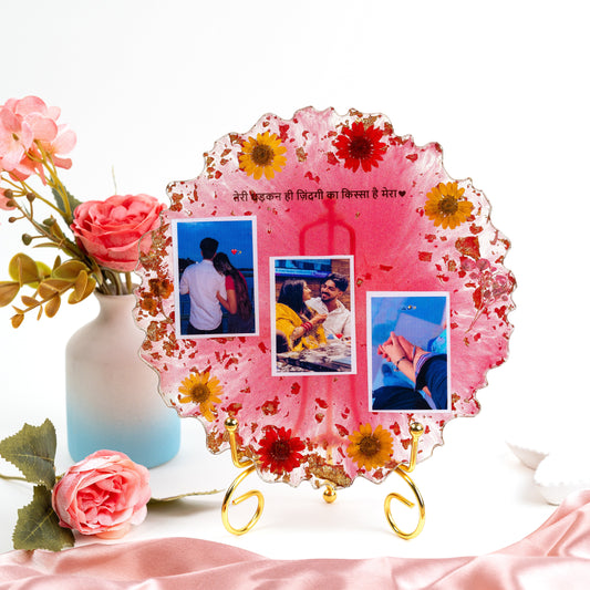 Premium Red Floral Circle Resin Artwork