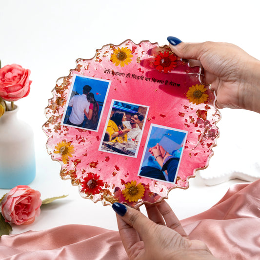 Premium Red Floral Circle Resin Artwork